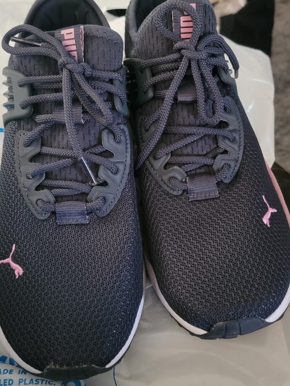 Puma Women's Navy Sneakers with Pink Accents